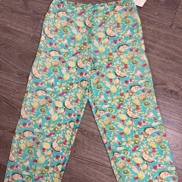 Pants - NWT 100% Silk Fruit Print Wide Lag Pants Summer Size M